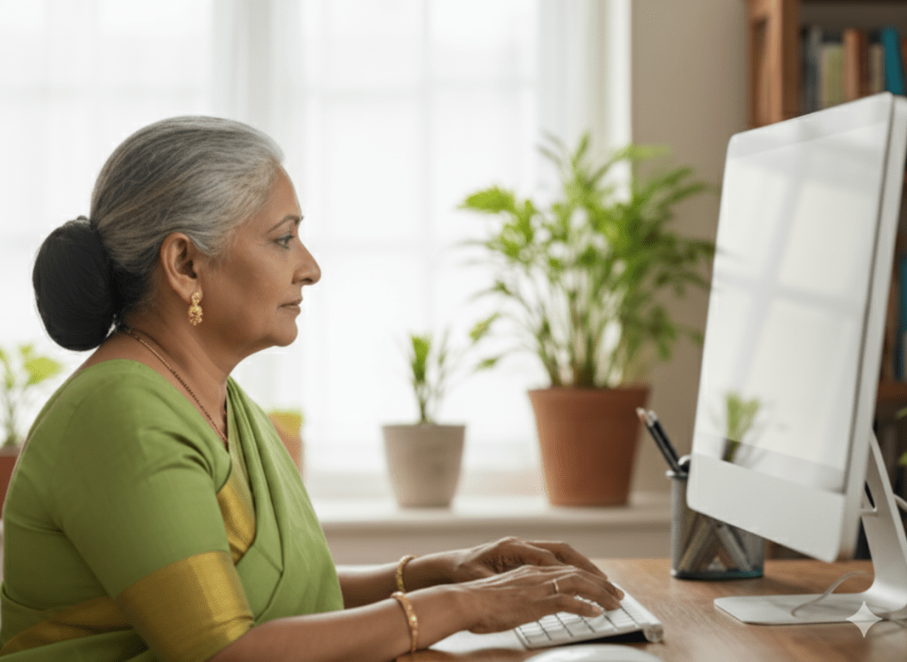 A senior woman checking the news in the internet