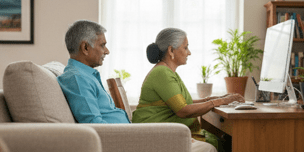 A senior couple handling a politician