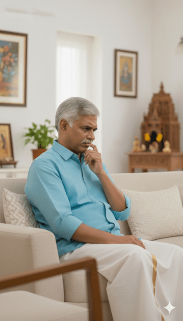 A senior man is thinking about the next steps