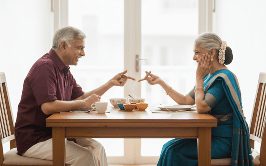 A senior couple shares lovely bonding, caring for each other