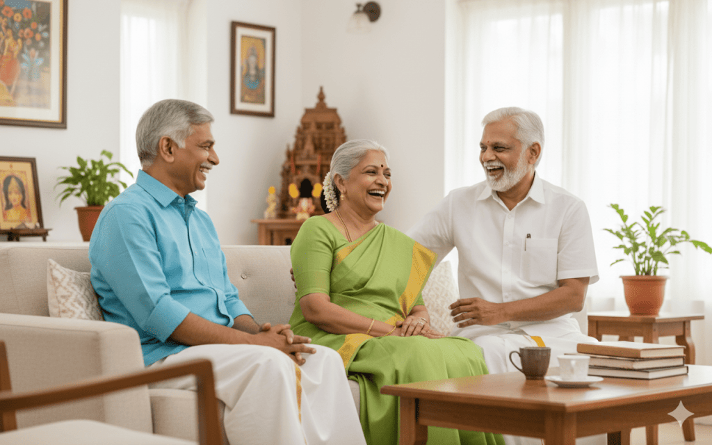 Welcoming the guest and hosting him in the living hall, and having heartfelt exchange of life experience 