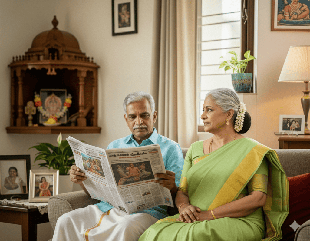 Checking the newspaper for local political news to get some clue about the guest waiting at the security gate