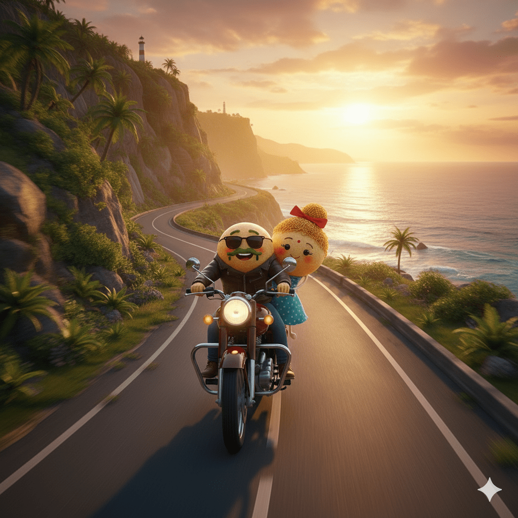 a lovely pani puri couple riding two wheeler