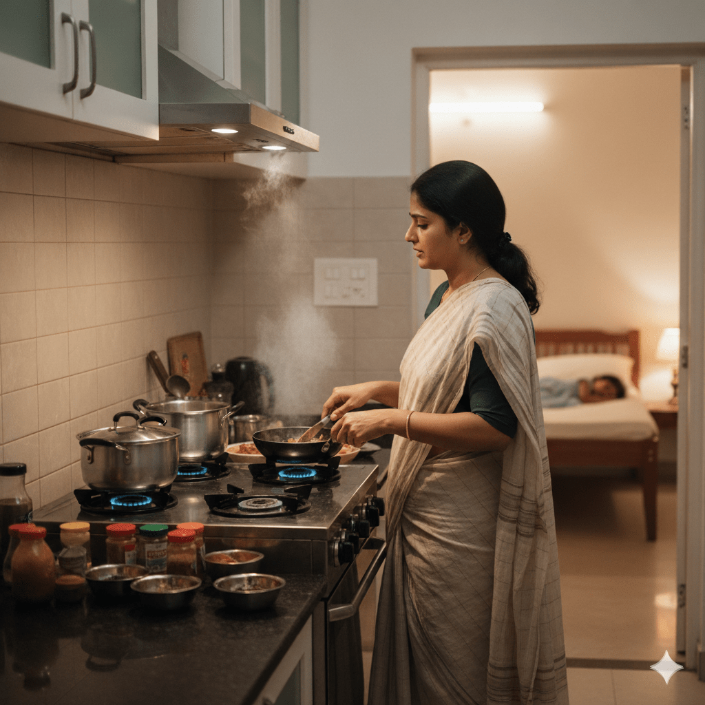  mother cooking for unwell child