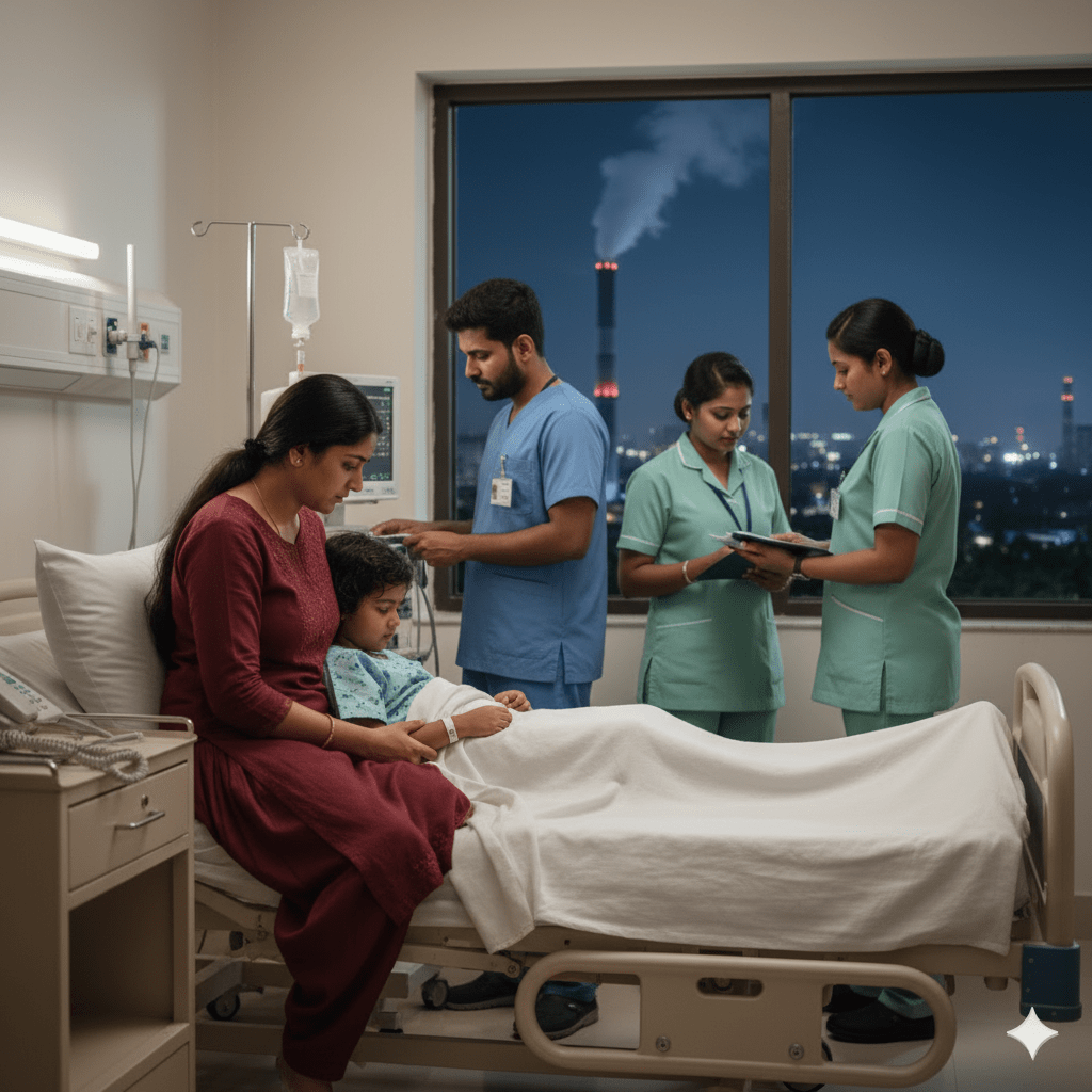 Mother caring child in the hospital