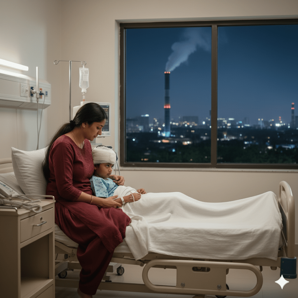 A mother at hospital with child