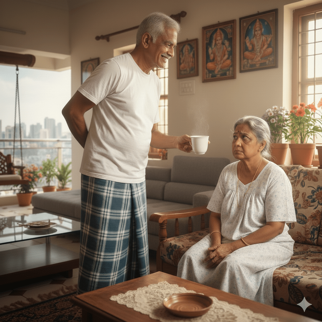 a husband serving coffee