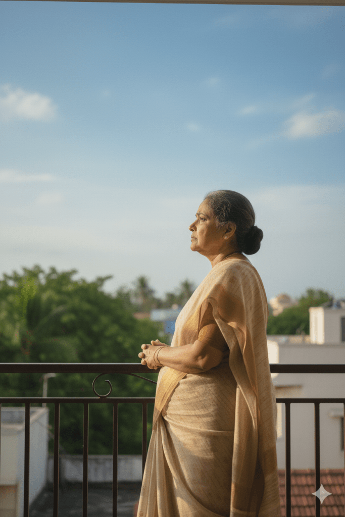 a senior woman reflecting life