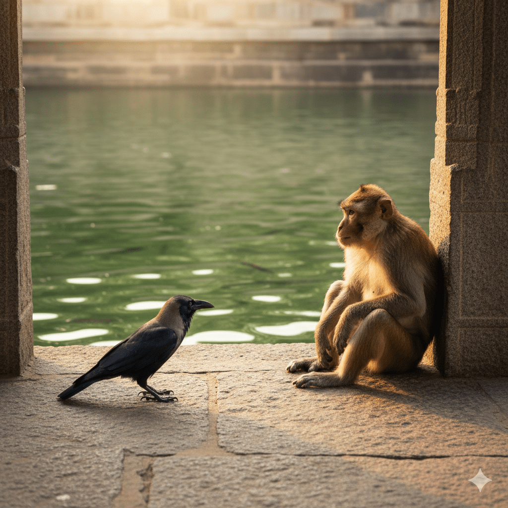 a talk between a crow and monkey