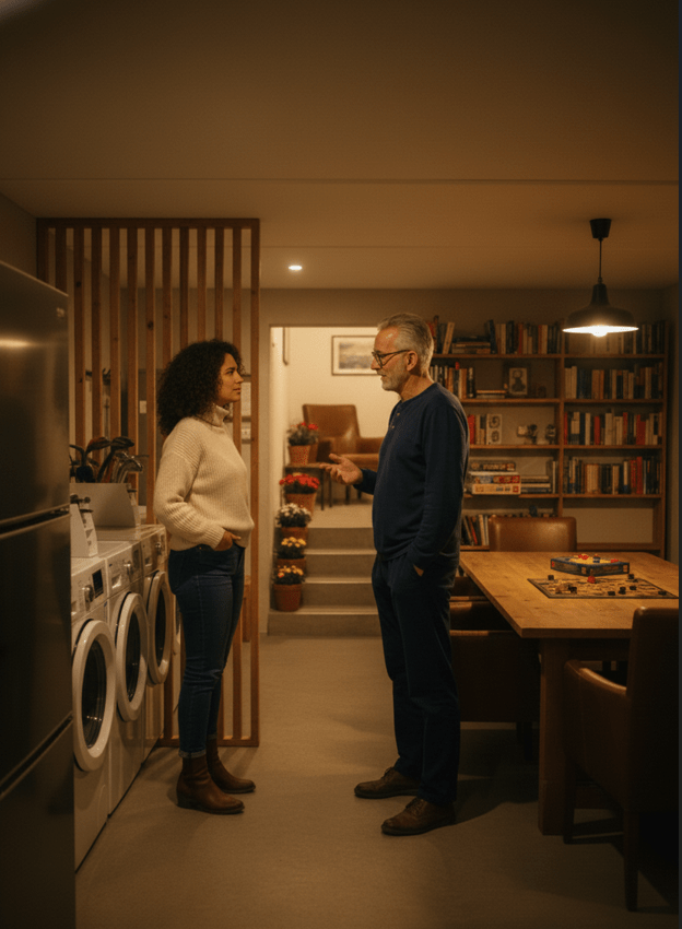 A basement game room