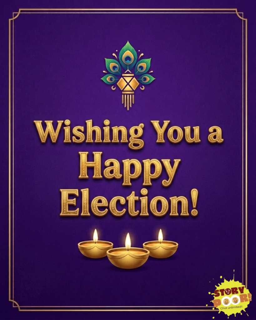 Colorful “Happy Elections” greeting card design symbolizing voting, democracy, and civic participation with festive visual elements.
