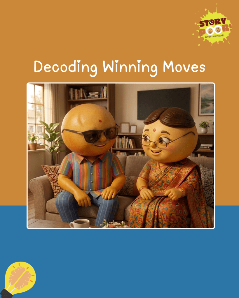 Editorial-style political analysis poster titled “Decoding Winning Moves,” representing the strategic planning, campaign execution, and electoral tactics behind a party’s path to forming the government.